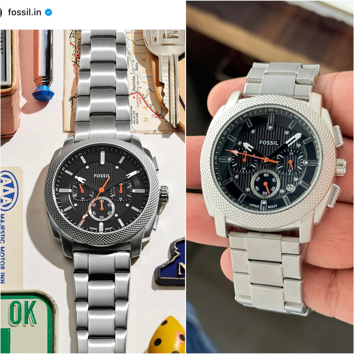 Fossil Metal Silver-Black FS6059 Model (Matt finish)