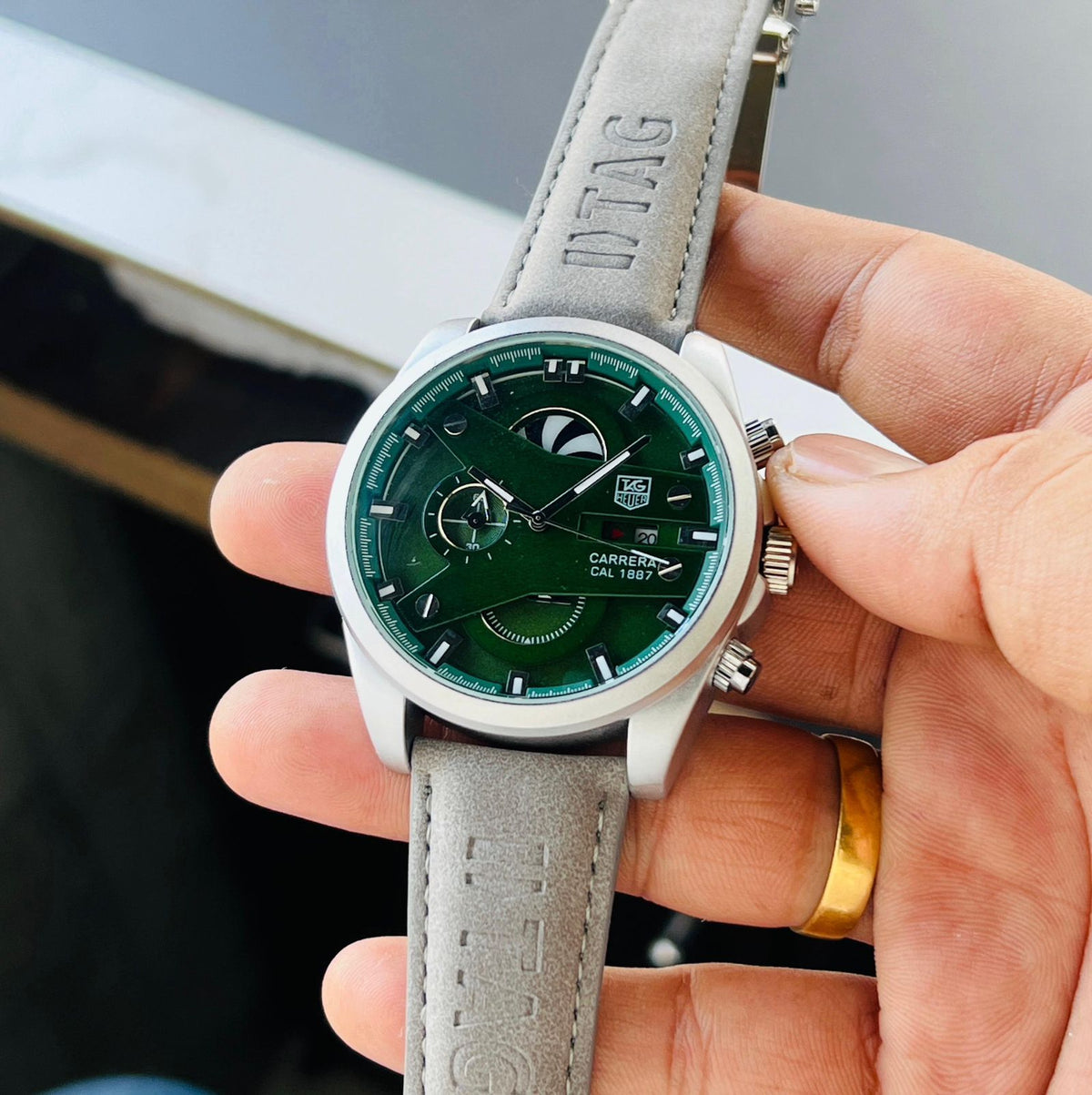 Tag Heuer Carrera Cal 1887 - Green White Leather Belt